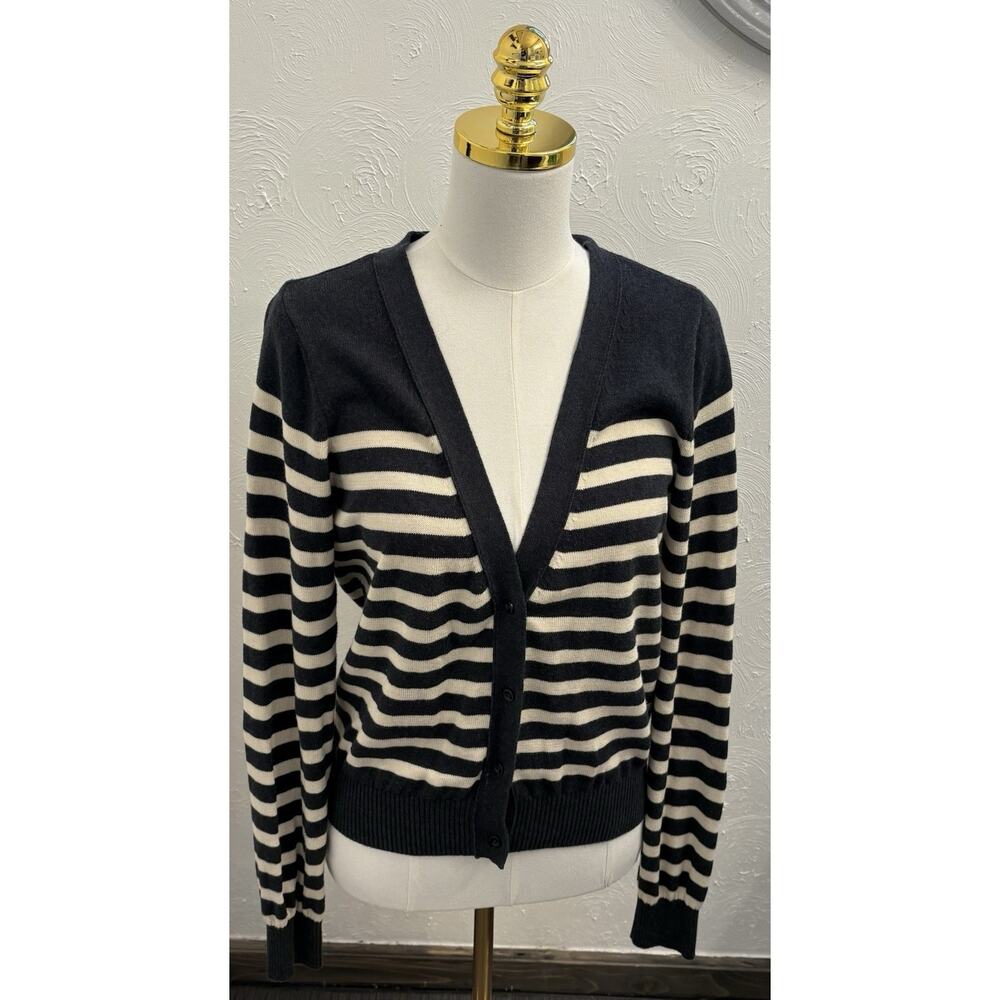 Pact Airplane Cardigan Black/Cream Stripe Size Small Organic Cotton